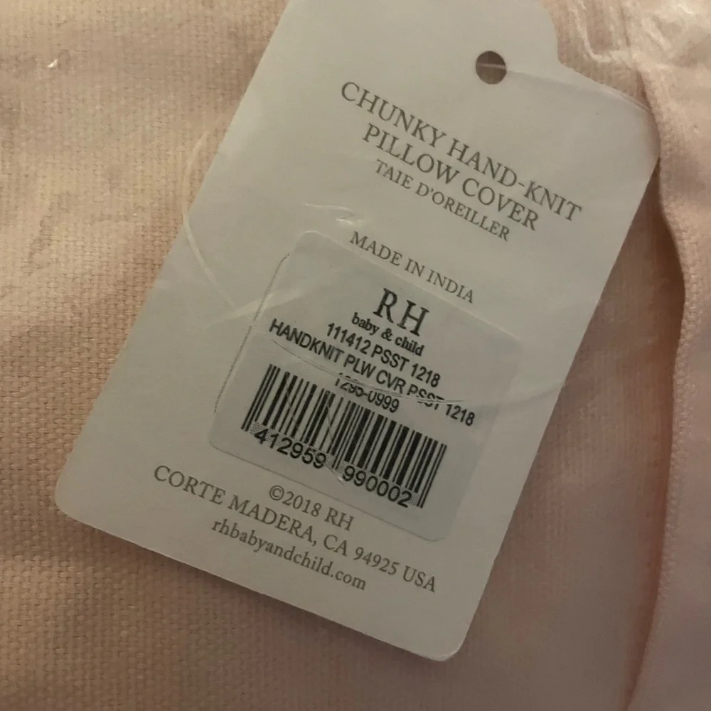 Restoration Hardware CHUNKY HAND-KNIT PILLOW COVER w SHAGGY STRIPE in Blush